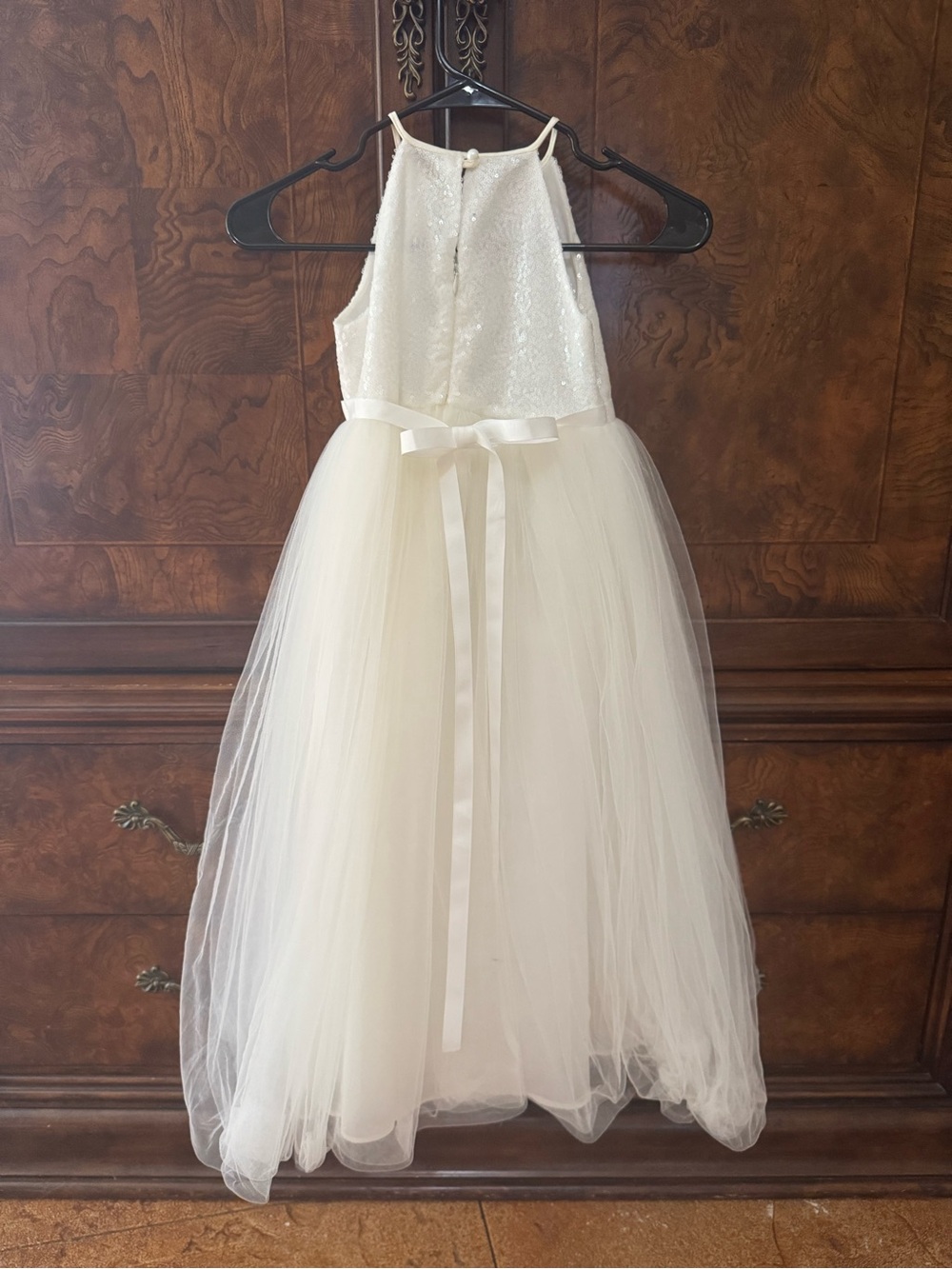 Ivory Tulle Halter Flower Girl Dress with Sequin Bodice